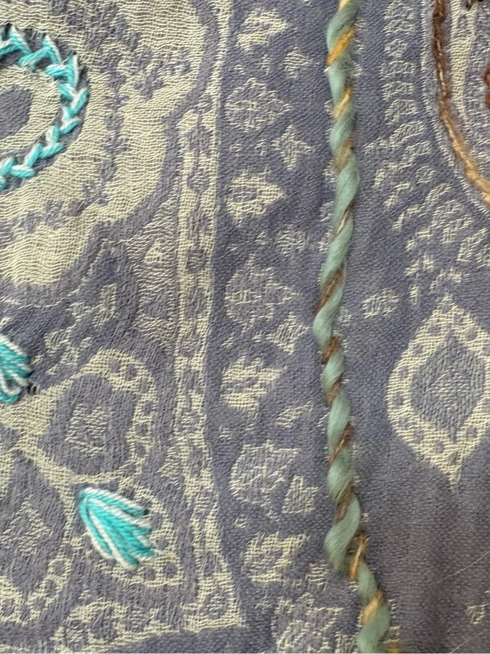 Hand Embroidered Wool Shawl/Wrap Violet Purple Wool Stitch on Paisley 29” x 66”